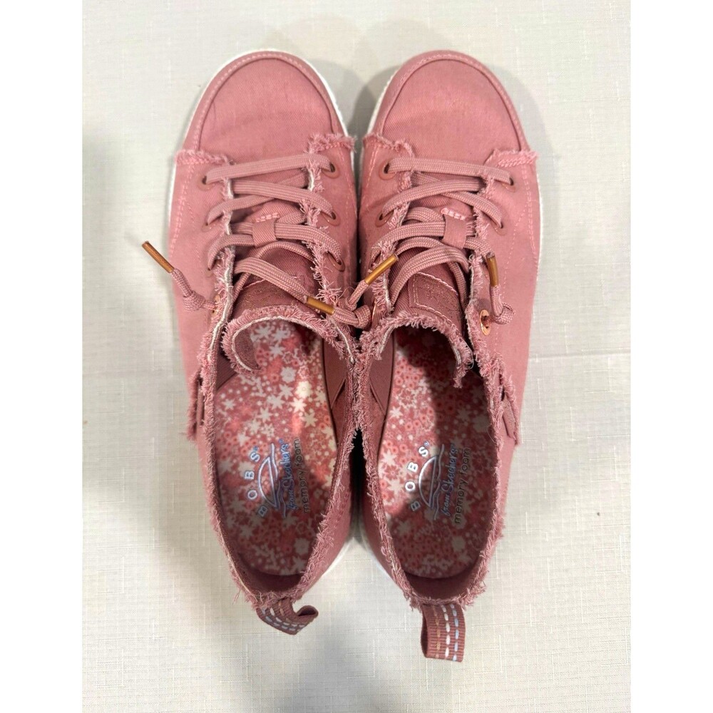 Skechers BOBS Women's Pink Canvas Lace-Up Low Top Sneaker Memory Foam 8.5M